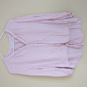 Large Pink and White Stripes Tie Waist Button Front BeachLunchLouge Shirt